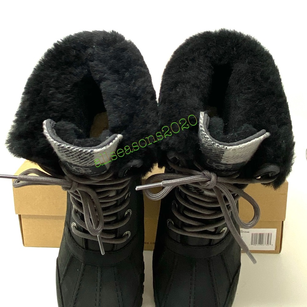 UGG Women’s Boots Adirondack 2 Plaid Black Le Fur - Picture 7 of 12